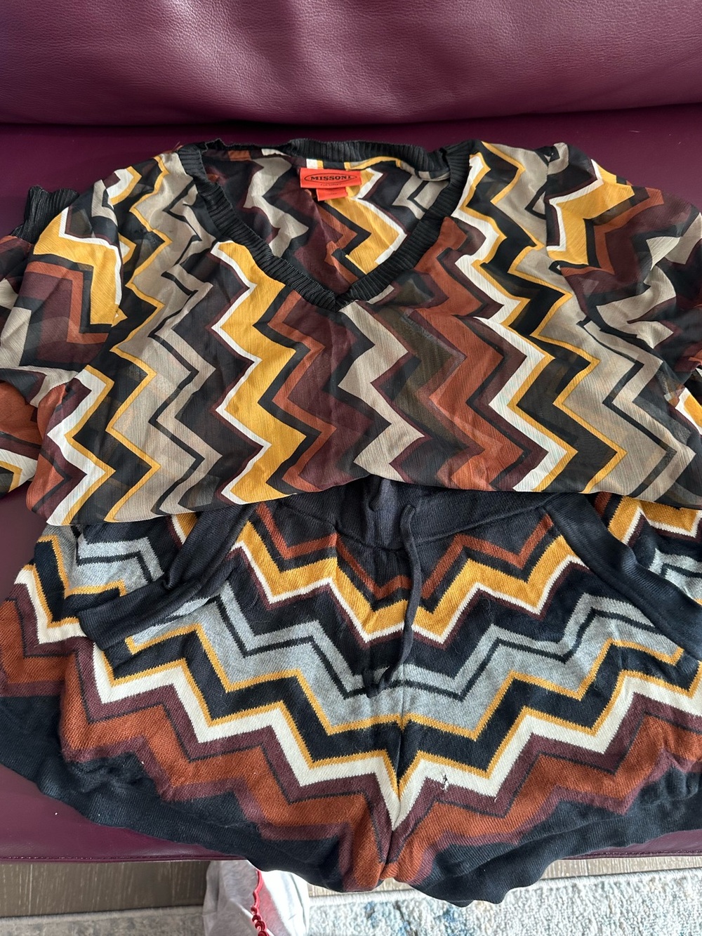 Missoni Multicolor Zigzag Knit Top & Shorts Set - Black, Mustard, Rust
